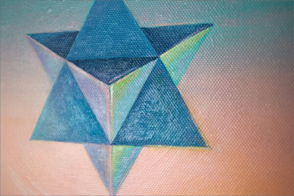 Spirituelle Kunst: Acrylbild auf Leinwand, blaue Merkaba vor blau-rosa Hintergrund